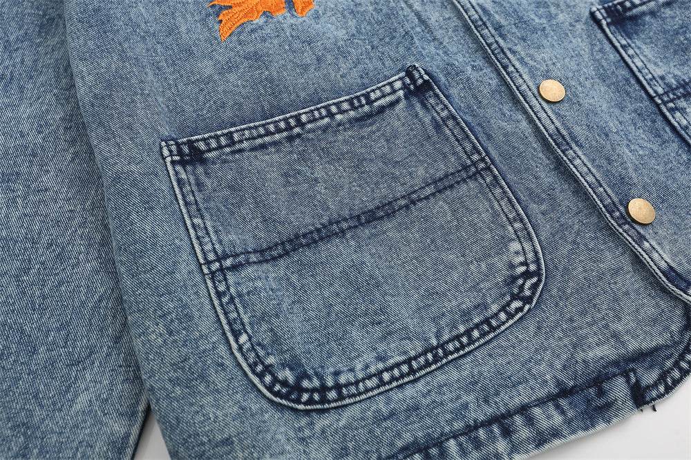 Leaf Embroidery Contrast Color Lapels Jacket For Men And Women MuddyStock