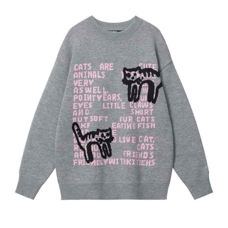 Loose Printed Sweater For Women Gray