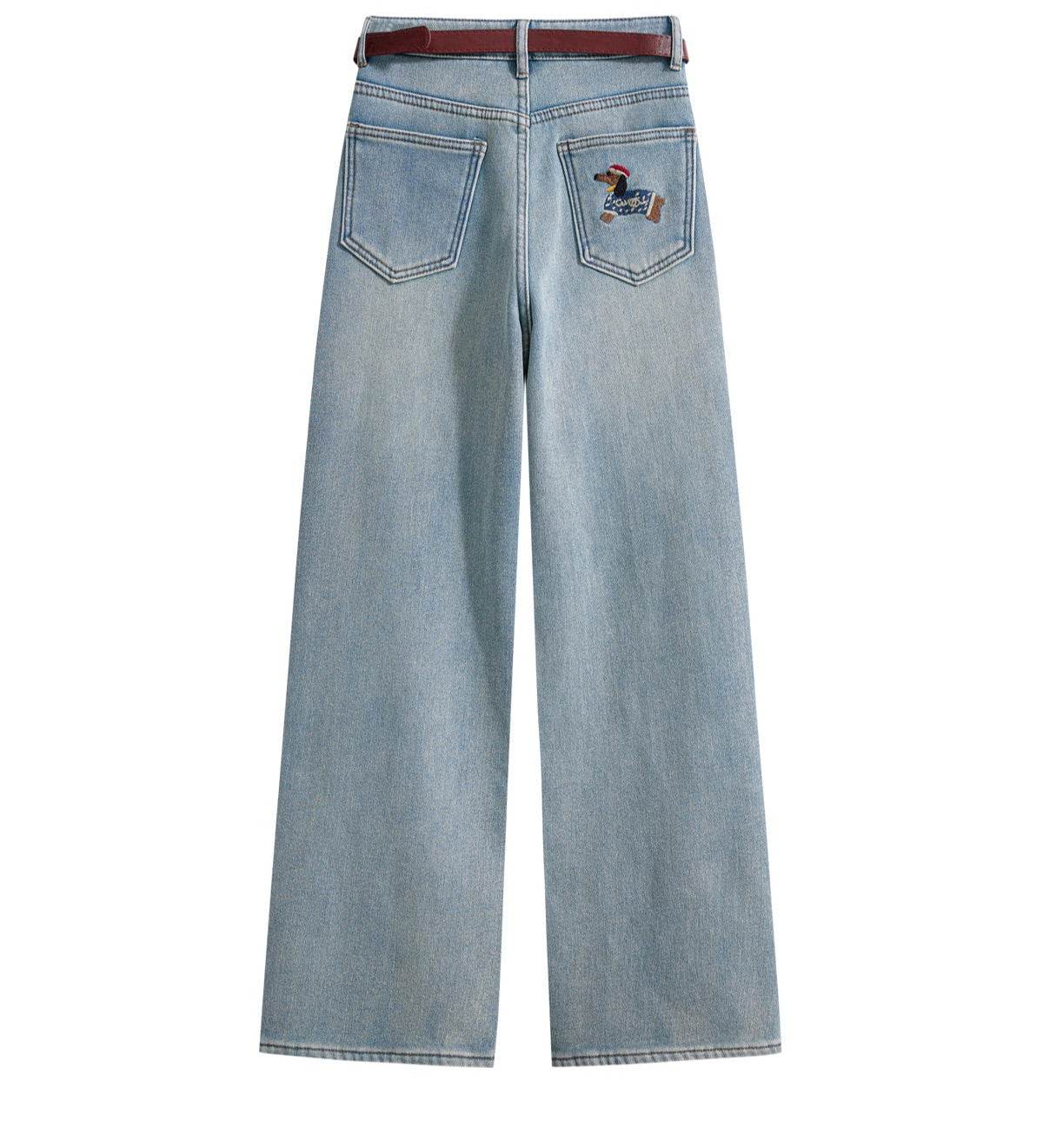 High Waist Slimming Loose Straight Fleece-lined Padded Wide Leg Jeans MuddyStock