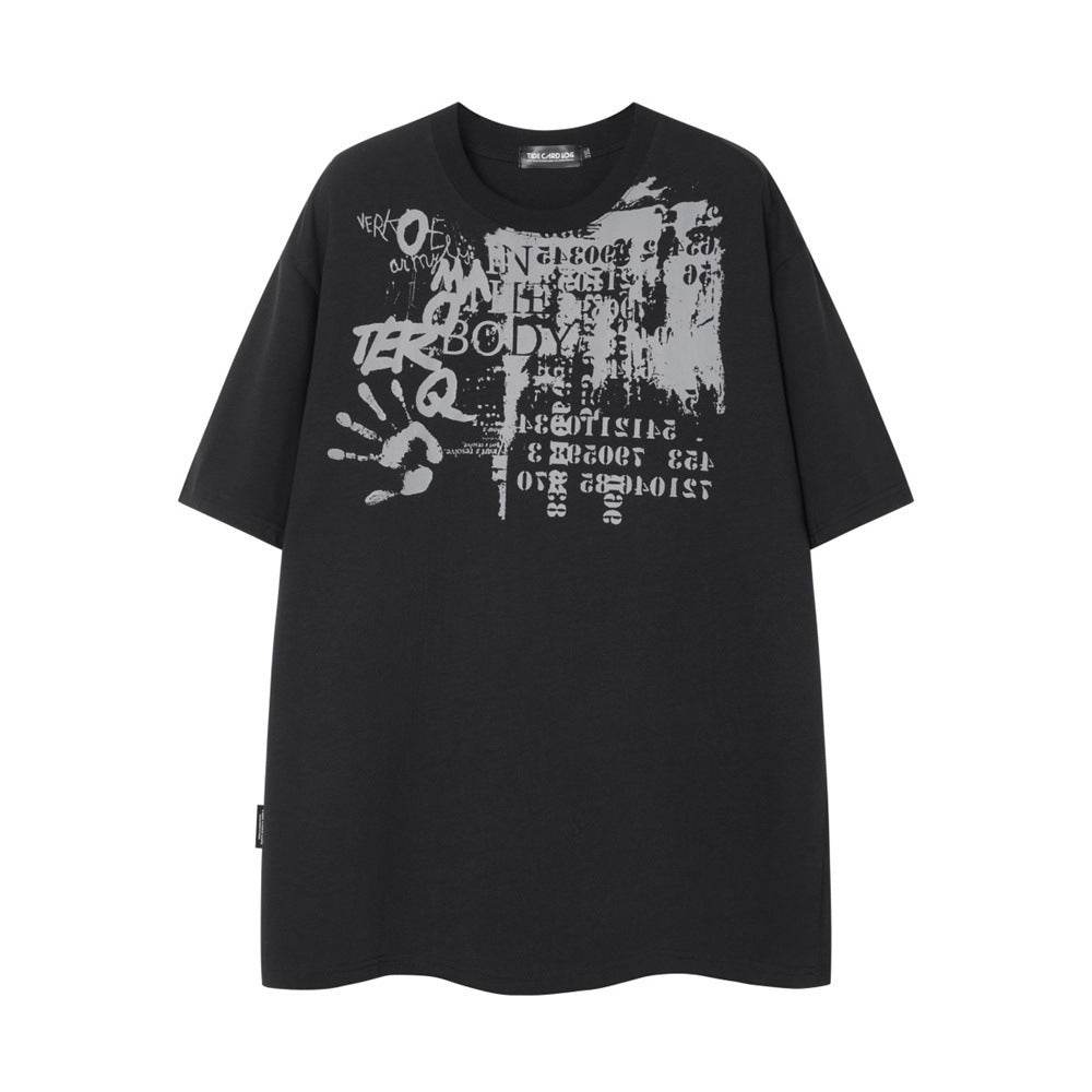Palm Print Abstract Printing Short Sleeve T-shirt For Men Black MuddyStock