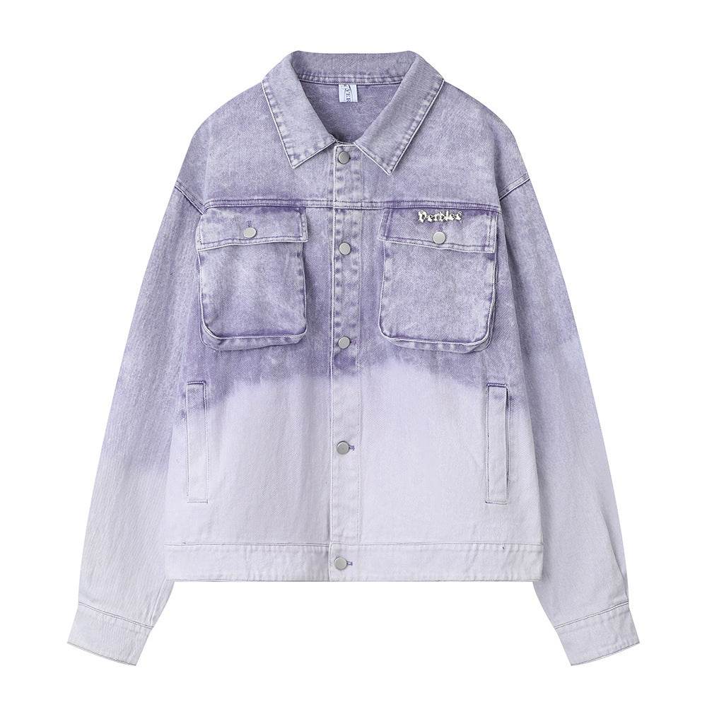 Washed Tie-dye Gradient Denim Jacket For Women Purple MuddyStock