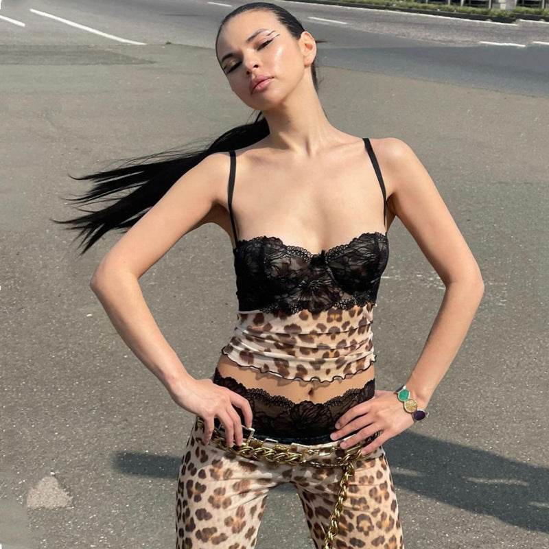 Leopard Print Slim-fitting Suspenders Vest MuddyStock
