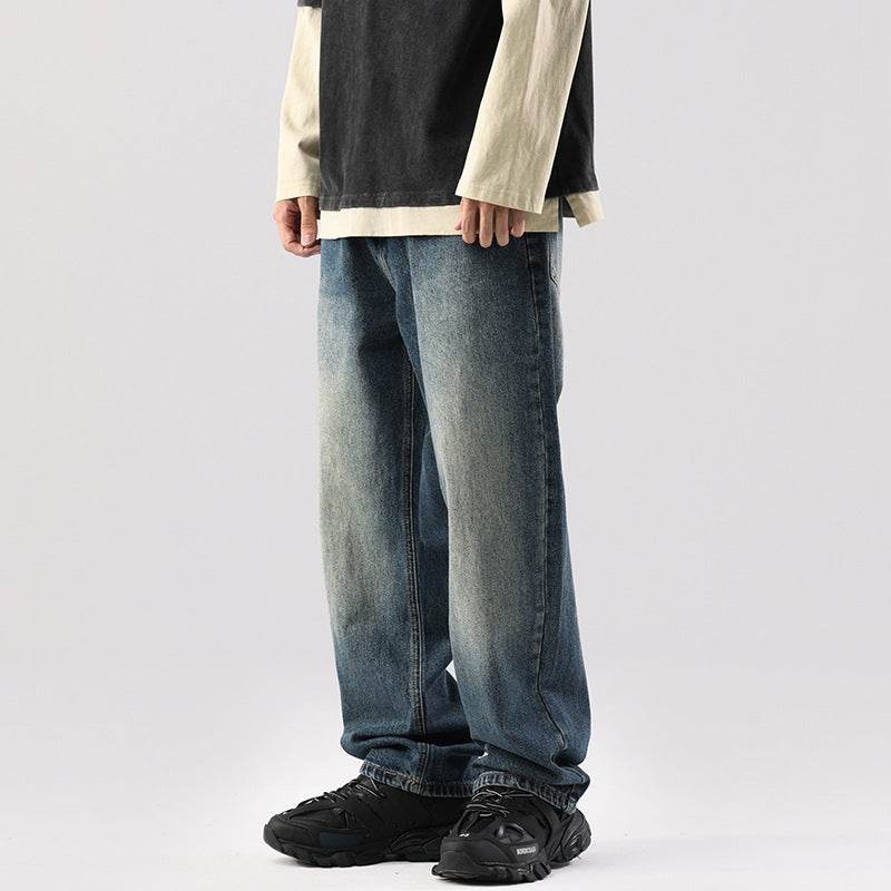 T Vintage Jeans Men's Draping Versatile Japanese Style Large Size Wide-leg Trousers Blue MuddyStock