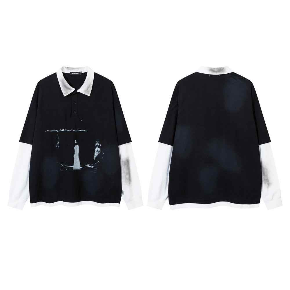 Stitching Long Sleeve Fake Two-piece T-shirts For Men And Women MuddyStock