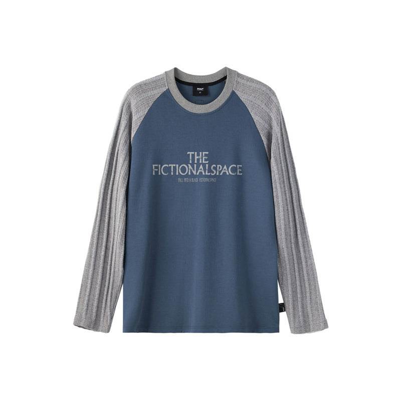 Jacquard Sleeve Long Sleeve Loose T-Shirt For Men Blue MuddyStock