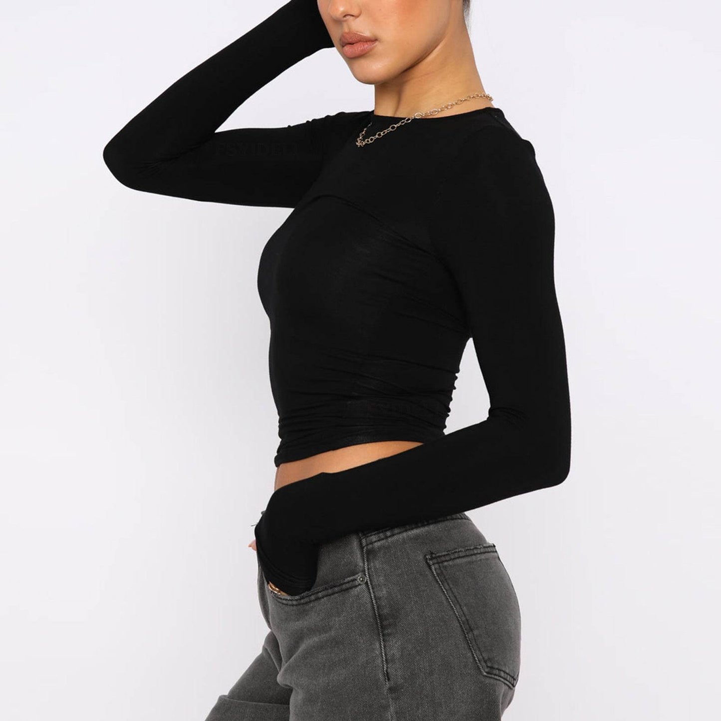 Women's Clothing Fashion Slim Long-sleeved Pullovers Tops Solid Causal Fit Shirts MuddyStock