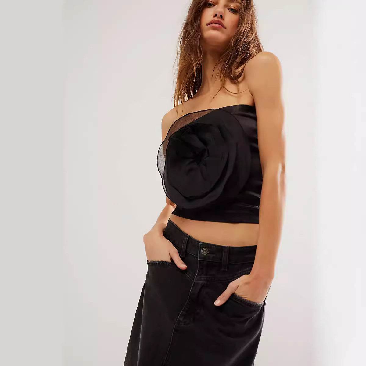 Large Flower Basic Strapless Tight Vest MuddyStock