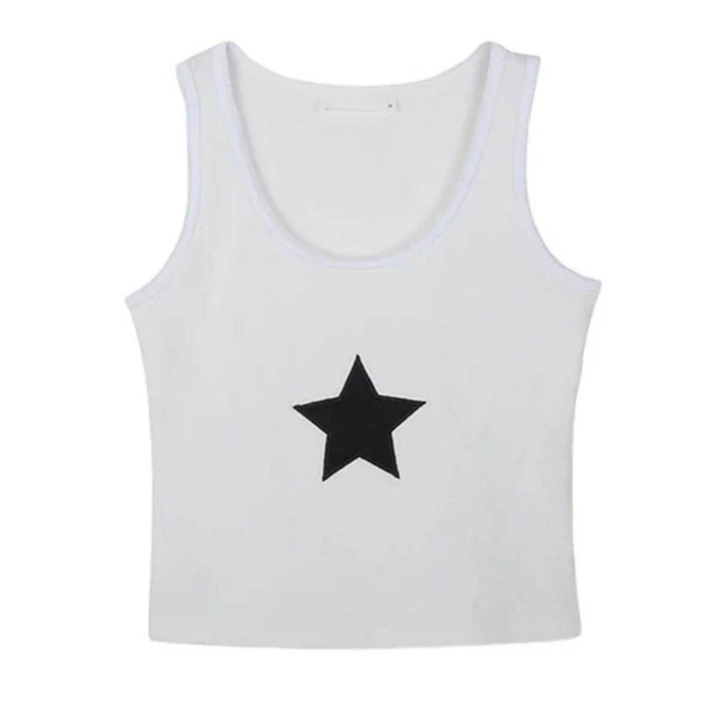 Printed Round Neck Sleeveless Vest White MuddyStock