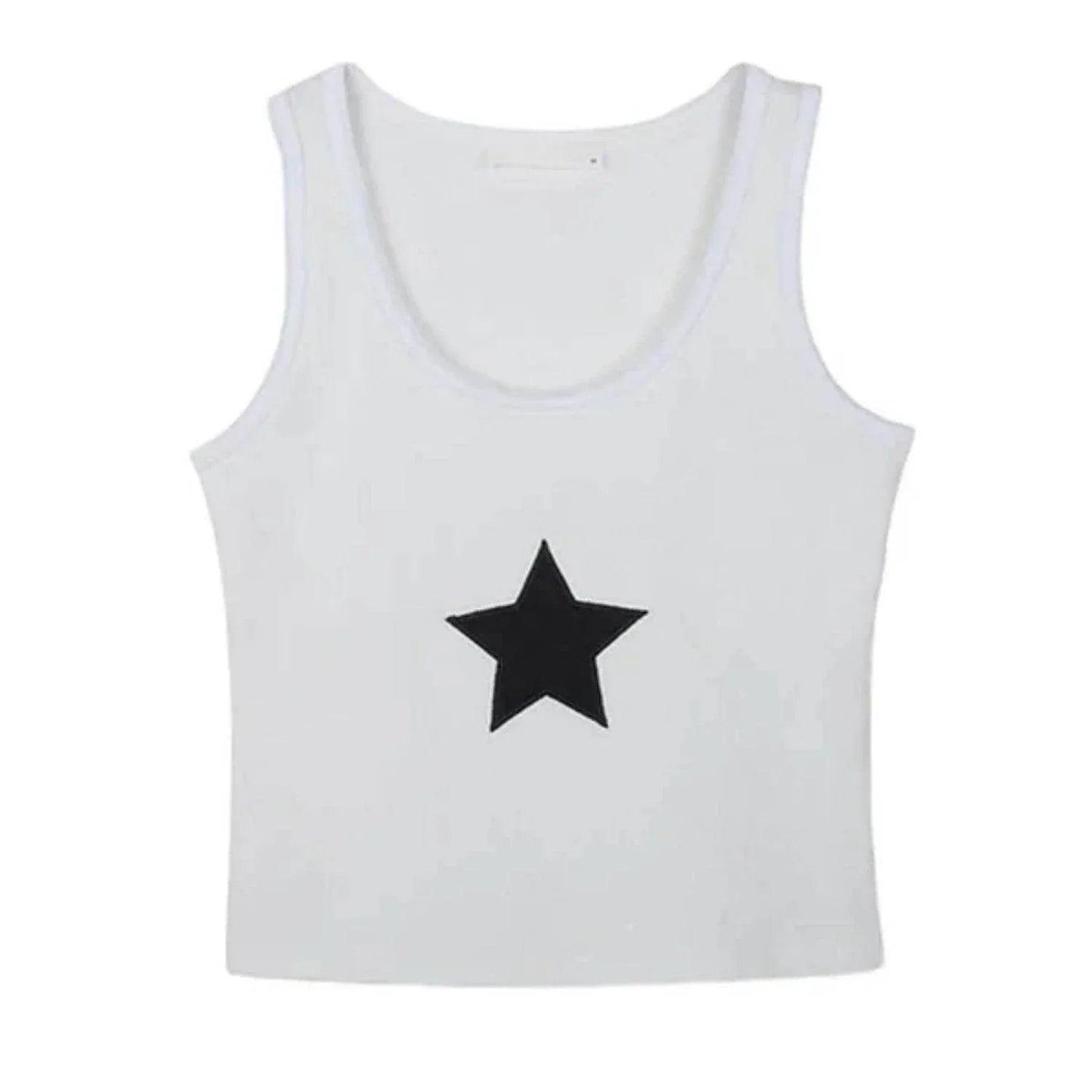 Printed Round Neck Sleeveless Vest White