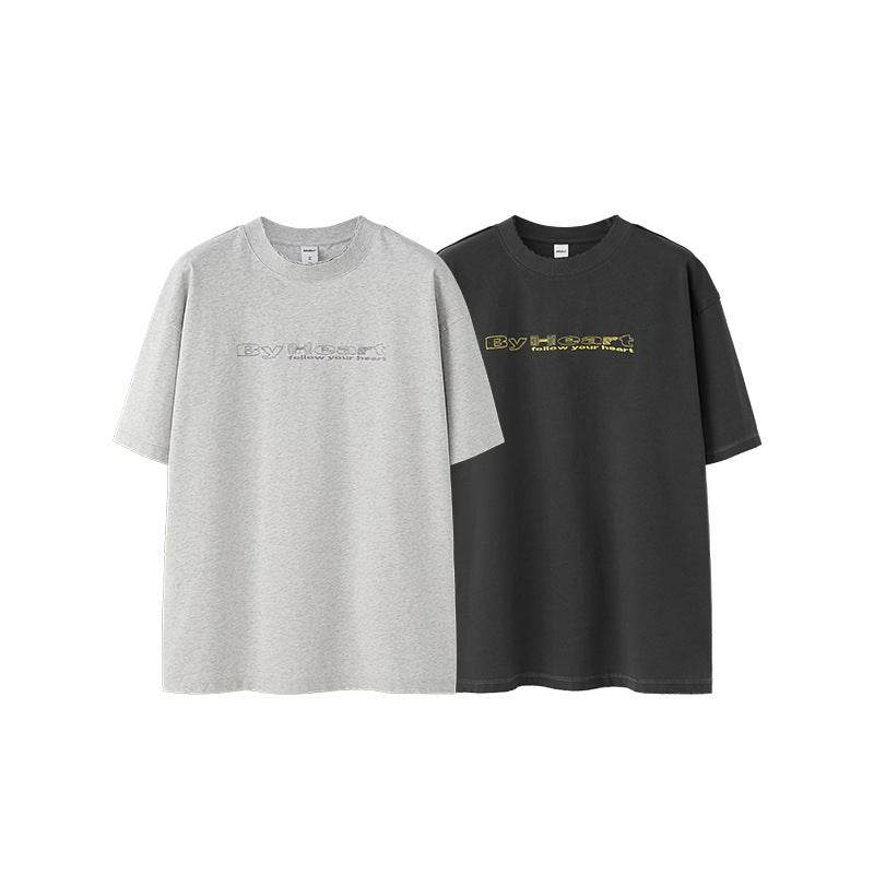 Worn Washed Embroidered T-shirt For Men MuddyStock