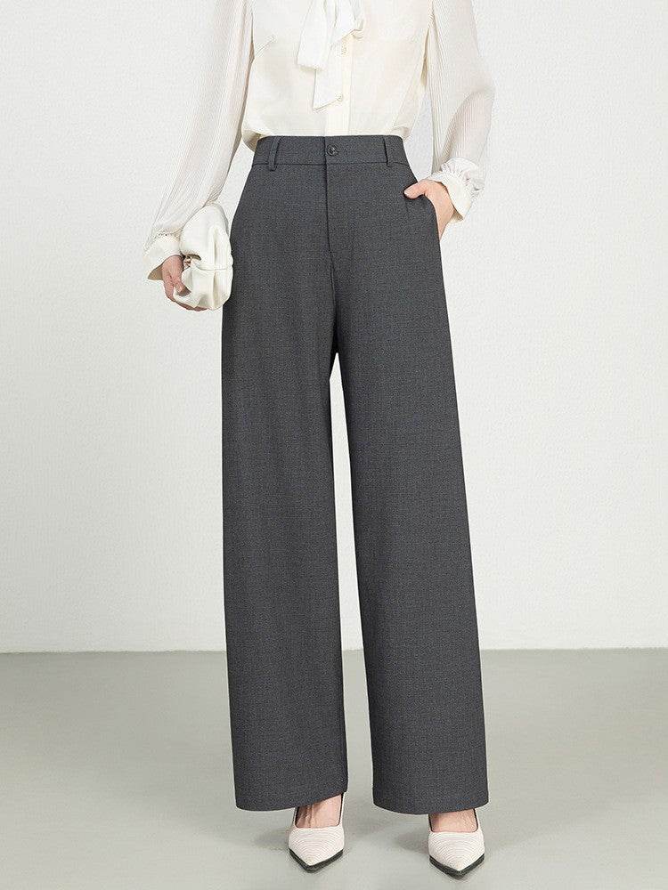 Cotton And Linen High Waist Suit Straight Wide-leg Pants Dark Gray MuddyStock
