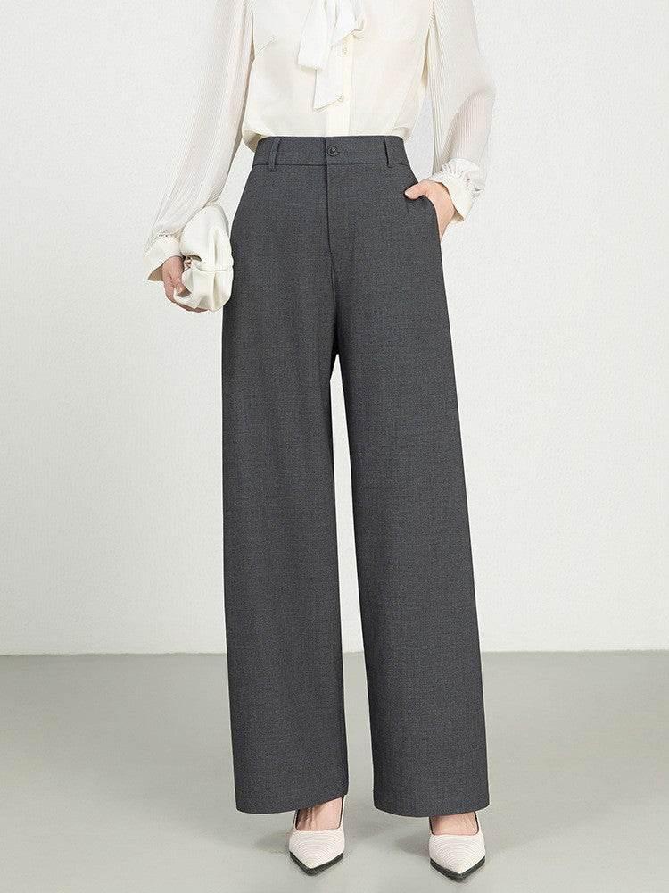 Cotton And Linen High Waist Suit Straight Wide-leg Pants Dark Gray