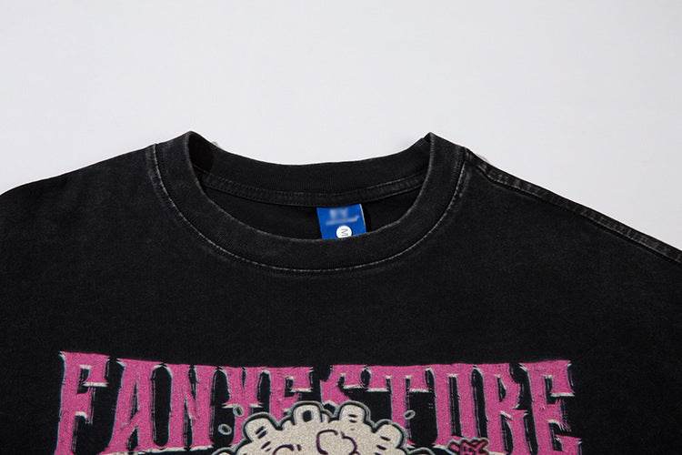 Cartoon Anime Print Distressed T-shirt For Men And Women MuddyStock