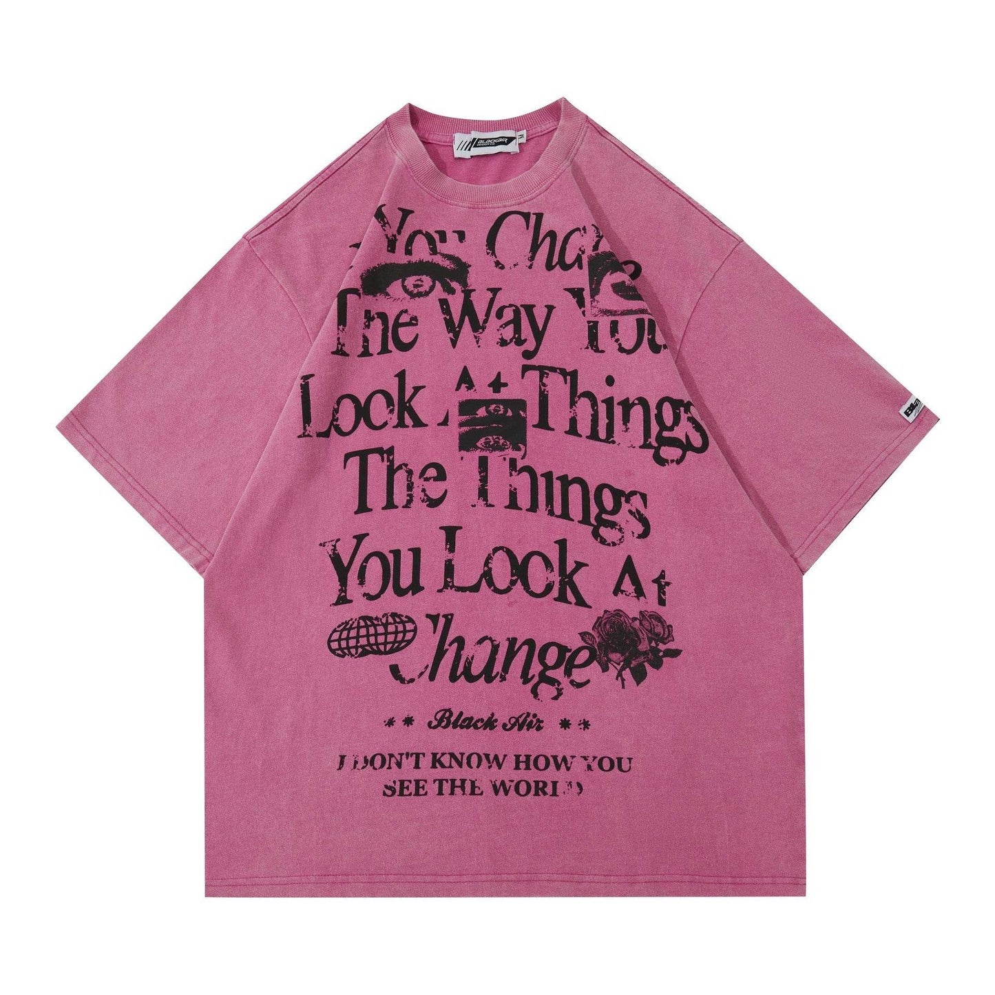 Retro Street Clothing Short Sleeve T-shirt For Men And Women Pink