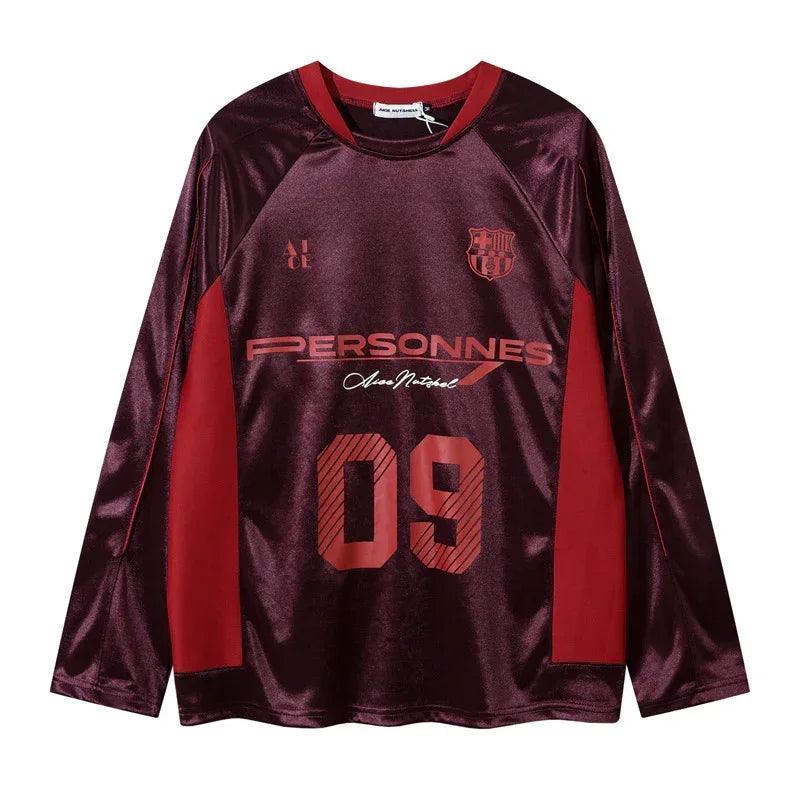 V-Neck Letter Satin Sports Jersey For Men And Women | MuddyStock Originals Dark Red