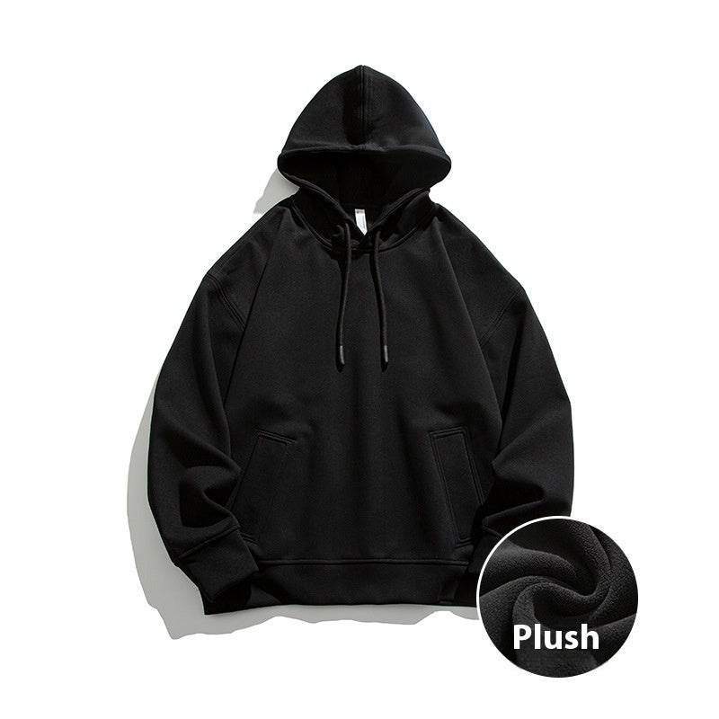 American Retro Loose Fleece Padded Hoodie For Men And Women Matte Black Velvet MuddyStock