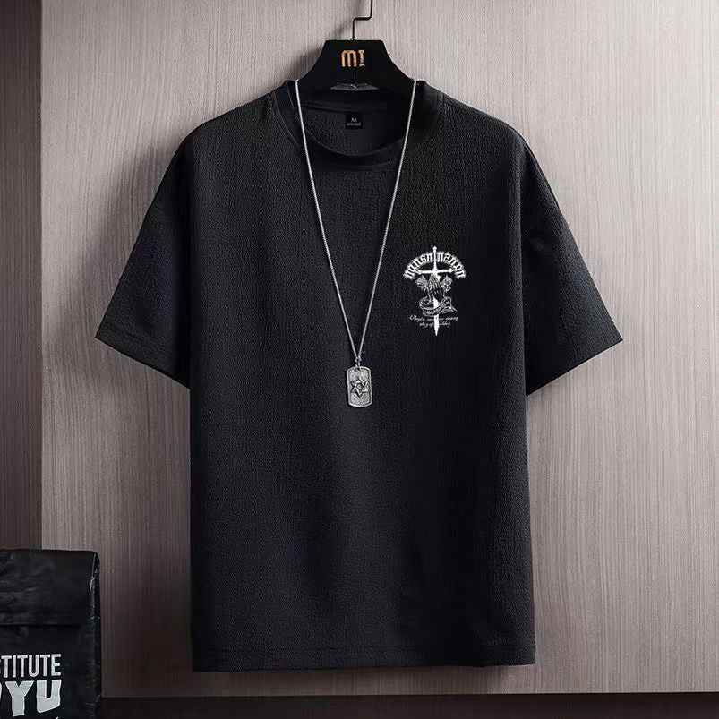 Ice Silk Short Sleeve T-shirt Men 991 Black Hands Folded MuddyStock