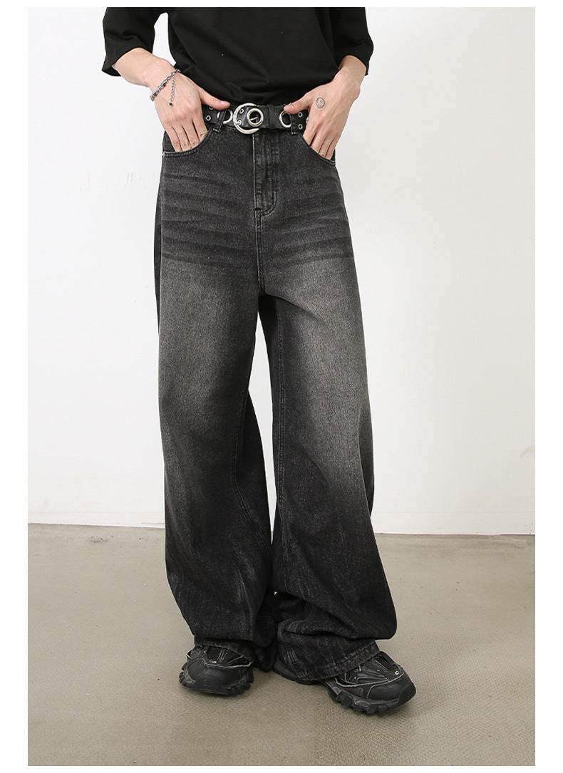 Men's Loose Straight-leg Denim Retro Tattered Jeans Wide Leg Pants MuddyStock