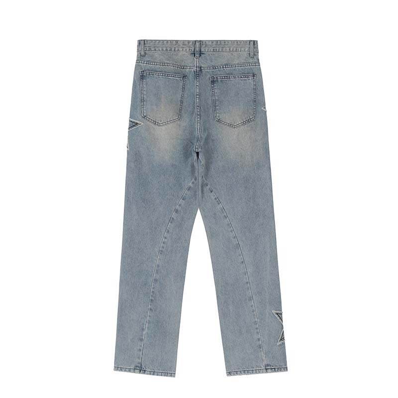 Street Trend Patch Pentagram Cat Whisker Embroidered Jeans Women MuddyStock