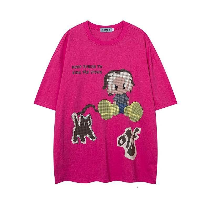 American Cartoon Printed T-shirt For Men And Women Rose red MuddyStock