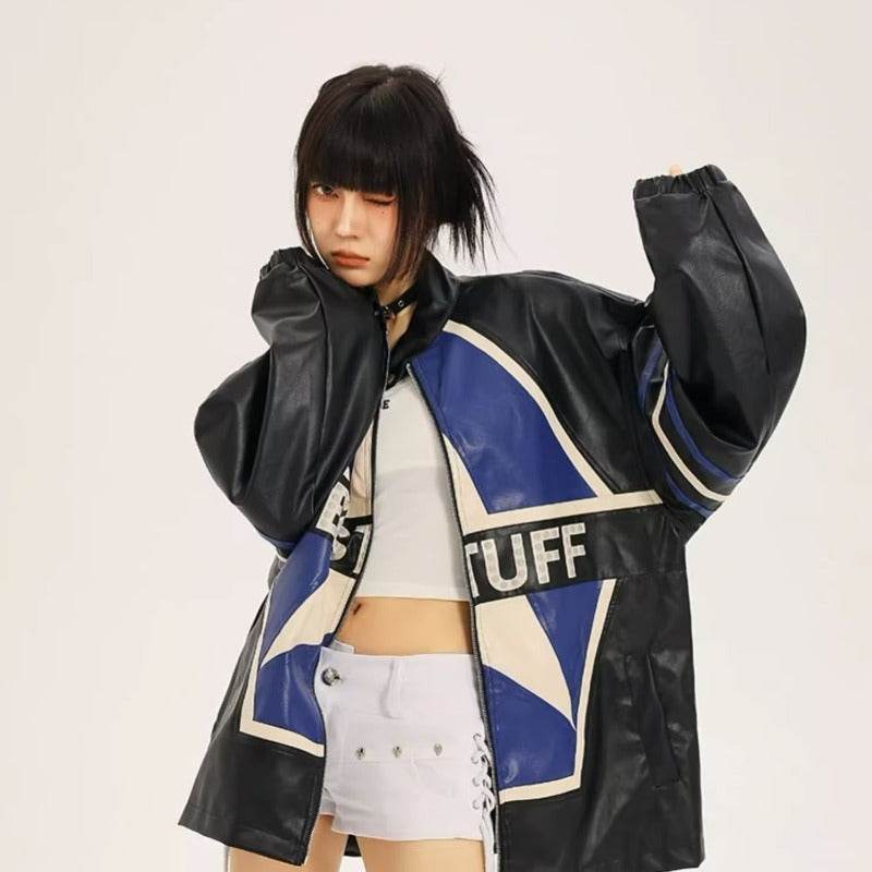 American Retro Biker's Jacket Trendy Leather Jacket Coat For Women MuddyStock