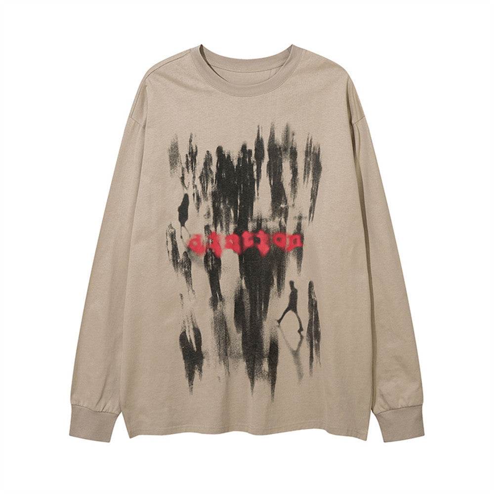 Men's Graffiti Printing Long-sleeved T-shirt For Women Apricot MuddyStock