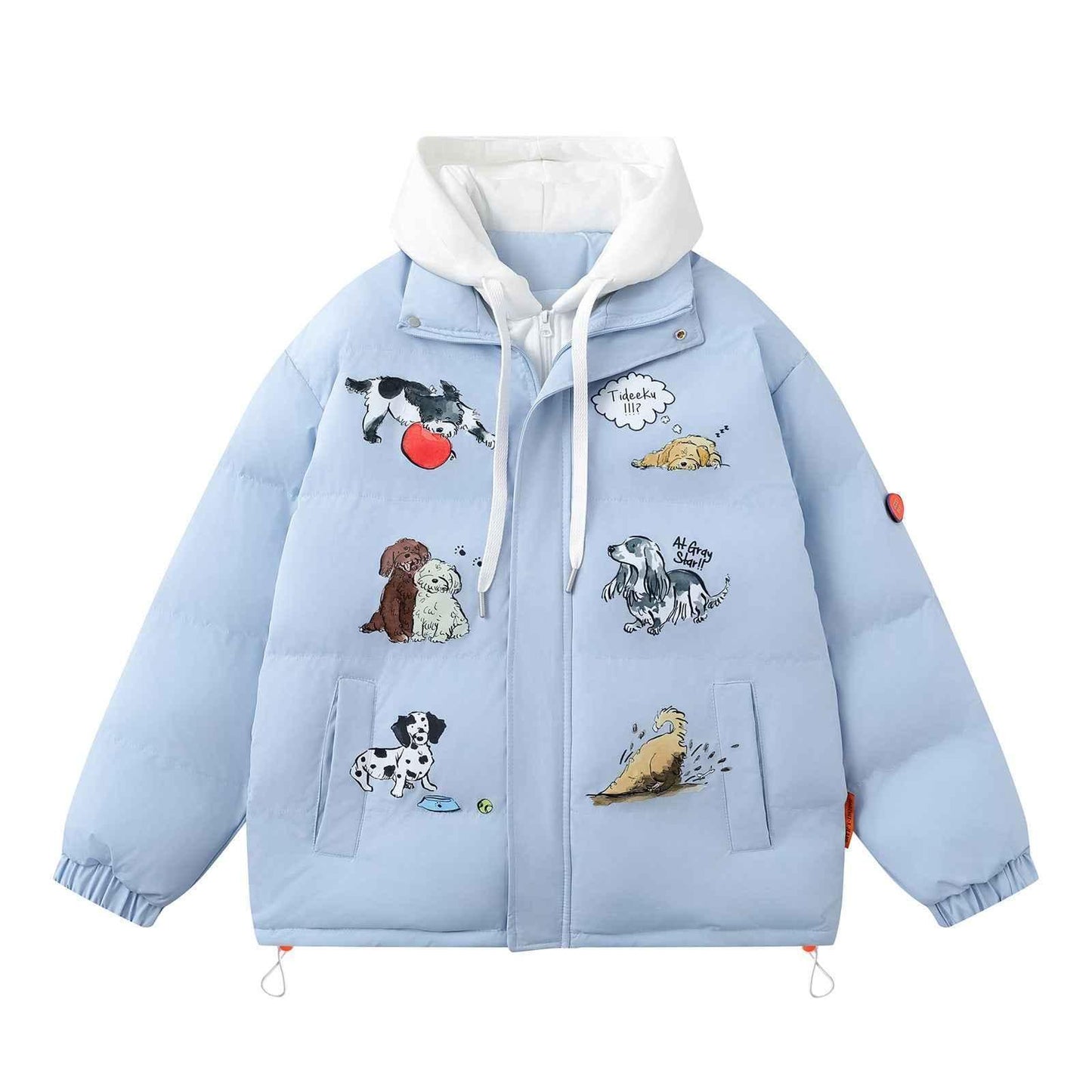 Puppy Fake Two-piece Hooded Jacket Men And Women Light Blue