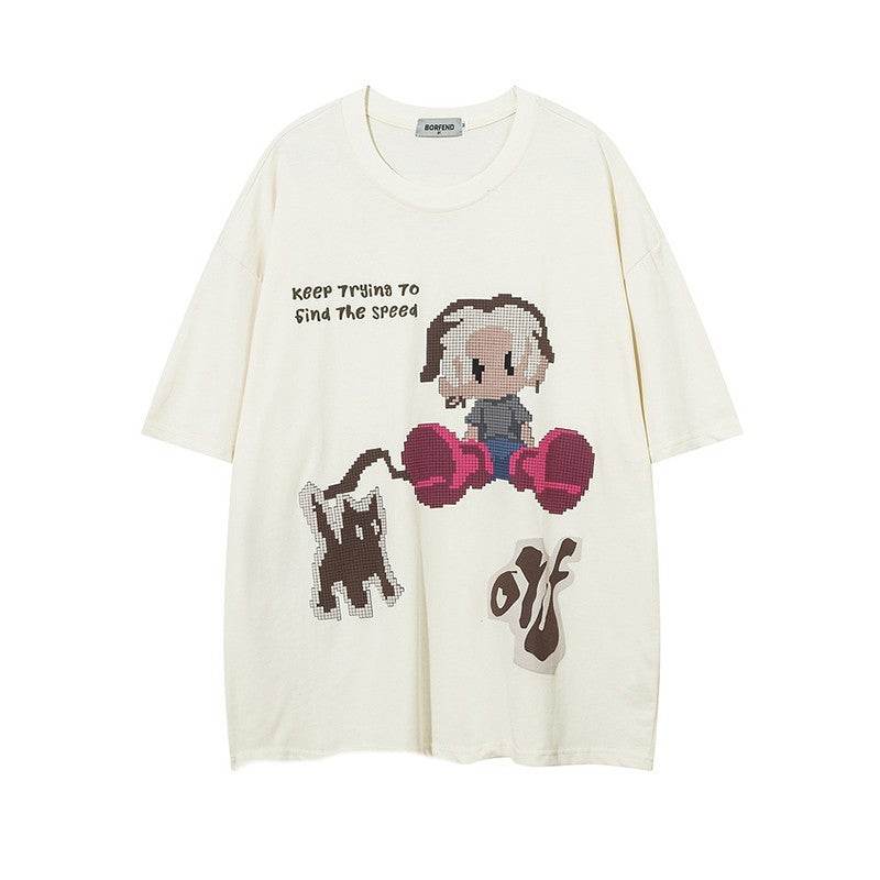 American Cartoon Printed T-shirt For Men And Women Apricot color MuddyStock