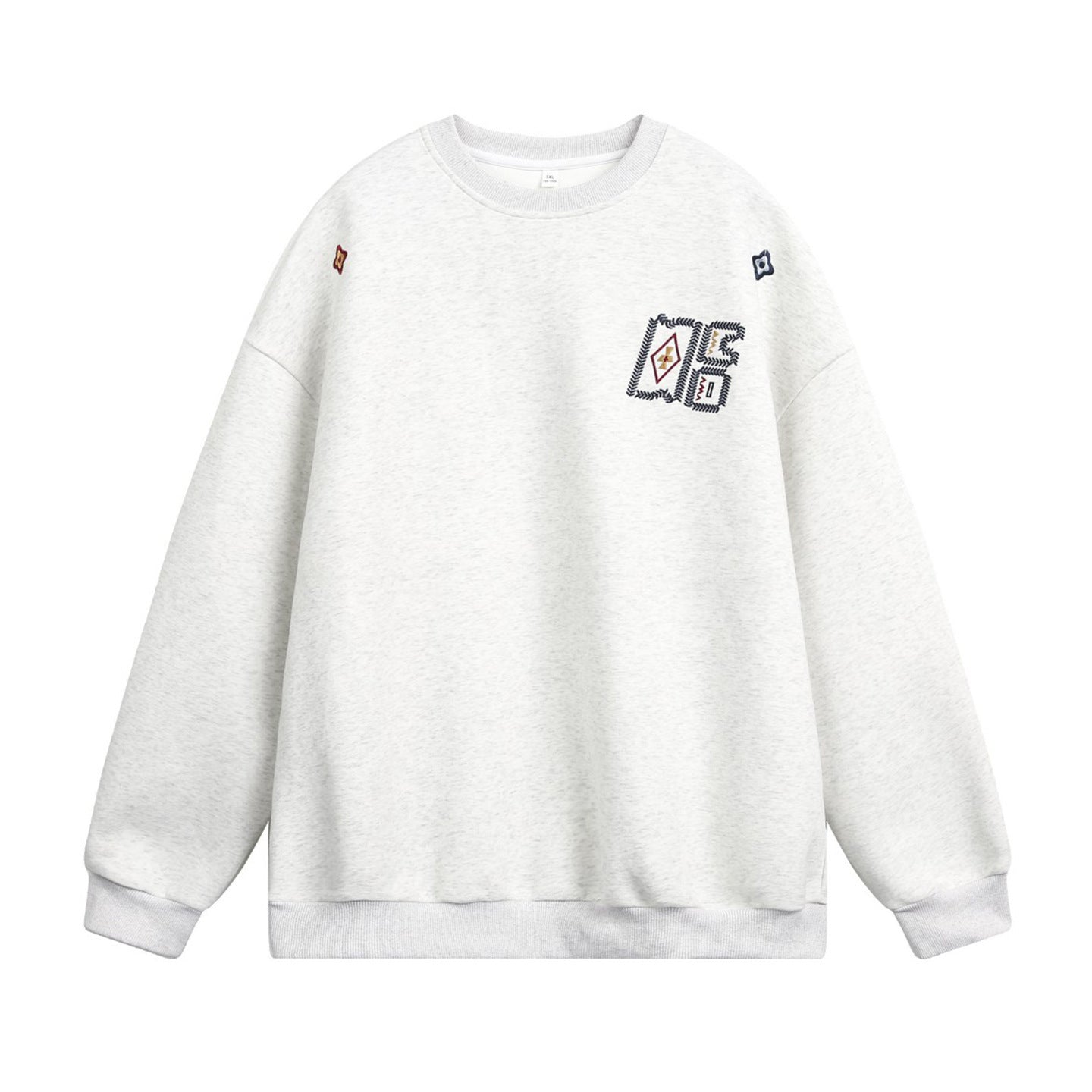 Embroidered loose silhouette round neck sweatshirt for men | MuddyStock Orioginals White Flower Grey MuddyStock