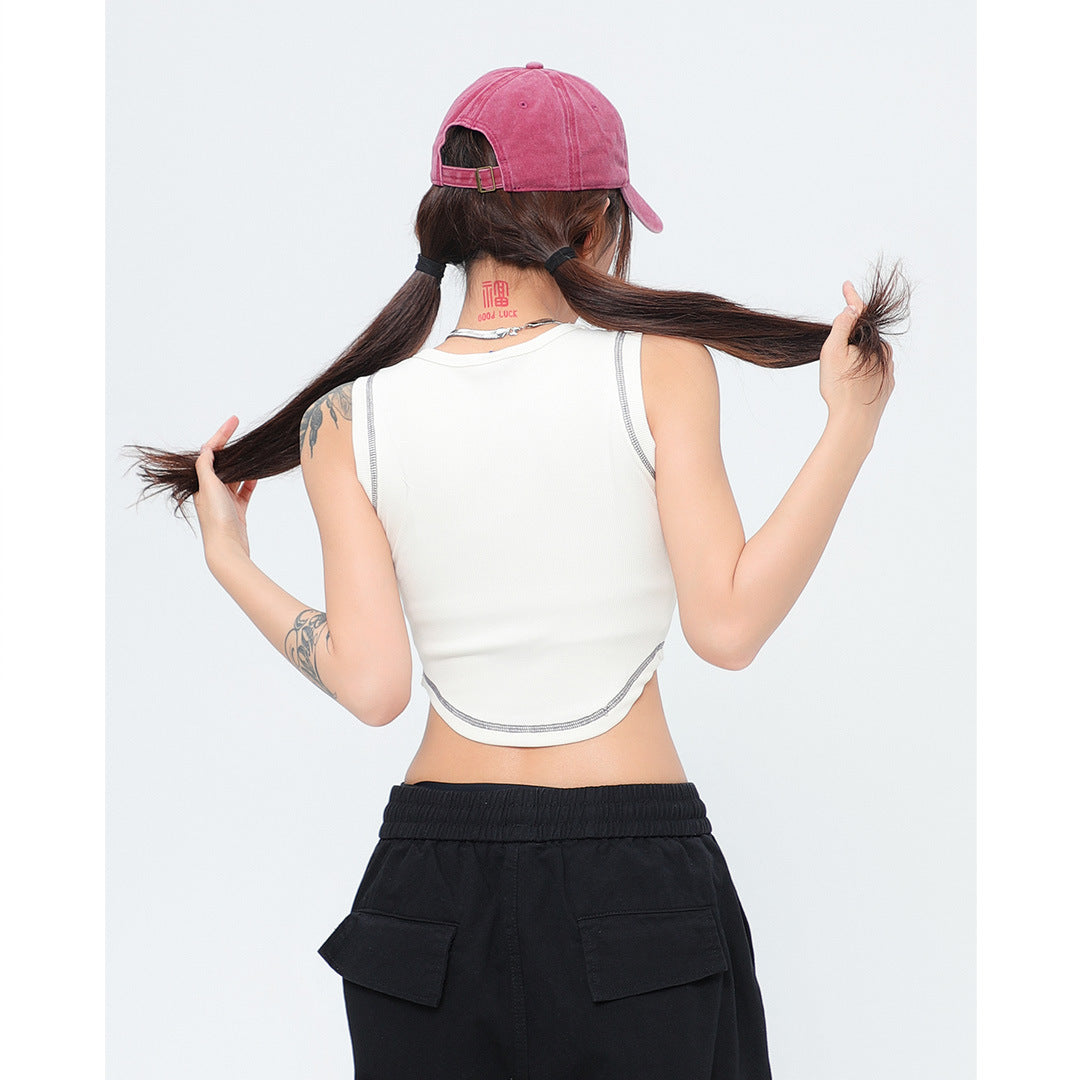 Retro Distressed Printed Short Top For Women MuddyStock