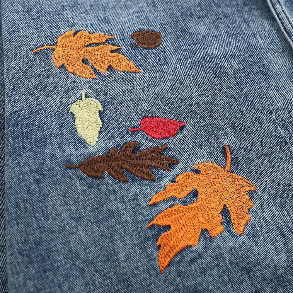 Leaf Embroidery Contrast Color Lapels Jacket For Men And Women