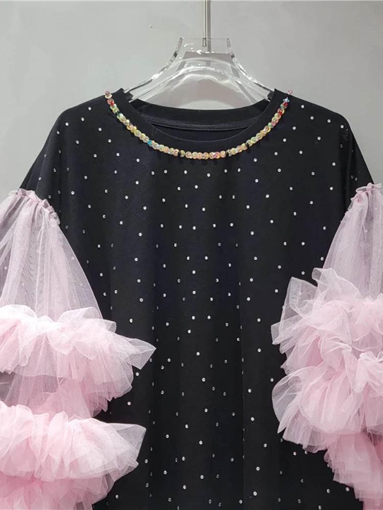 Women's loose T-shirt with spliced pink gauze | MuddyStock Originals MuddyStock