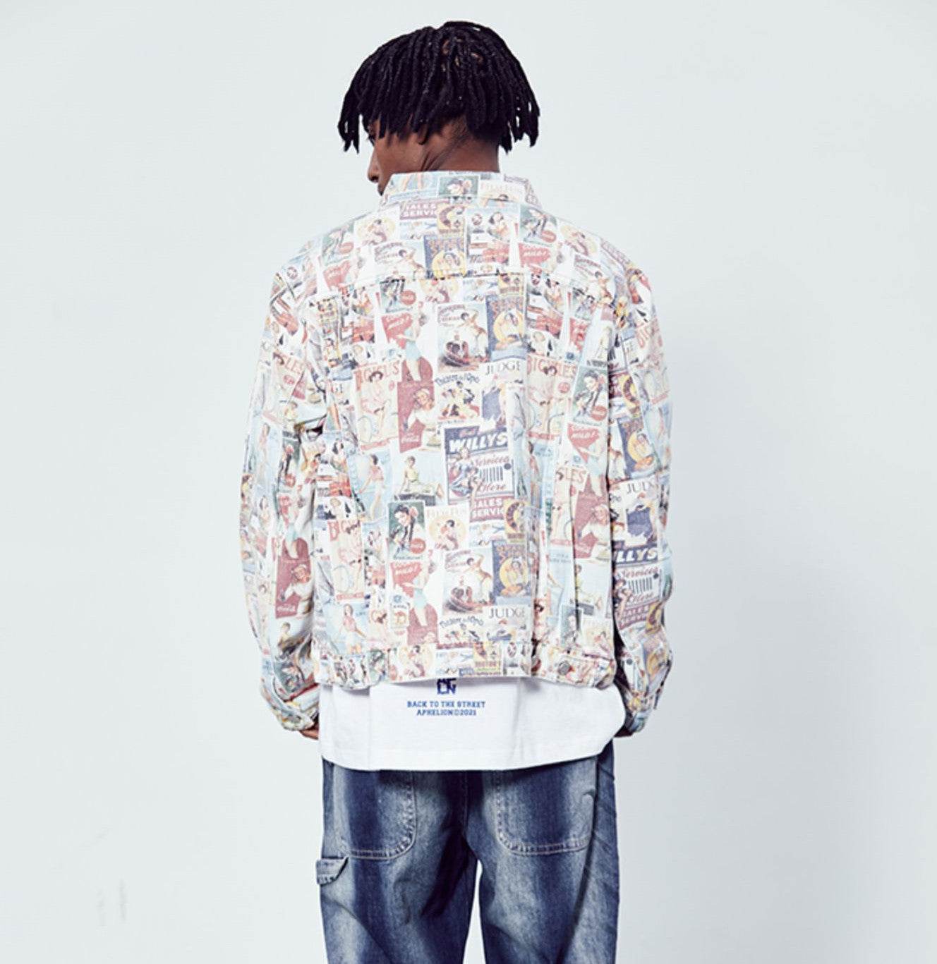 Hip Hop Washed Vintage Poster Cowboy Loose Coat For Men MuddyStock