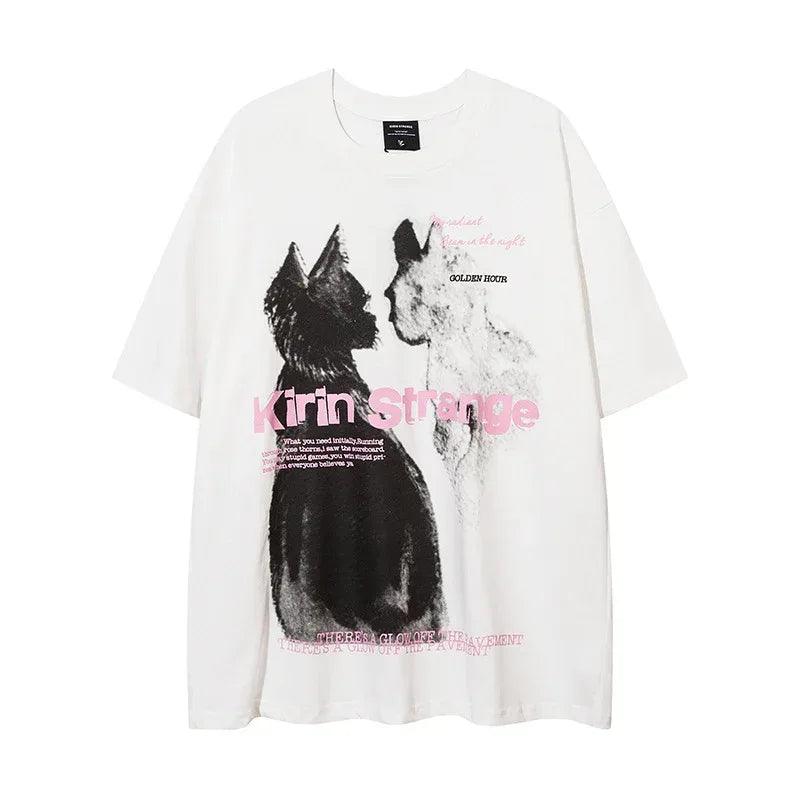 Face to face cat loose T-shirt for women | MuddyStock Originals White