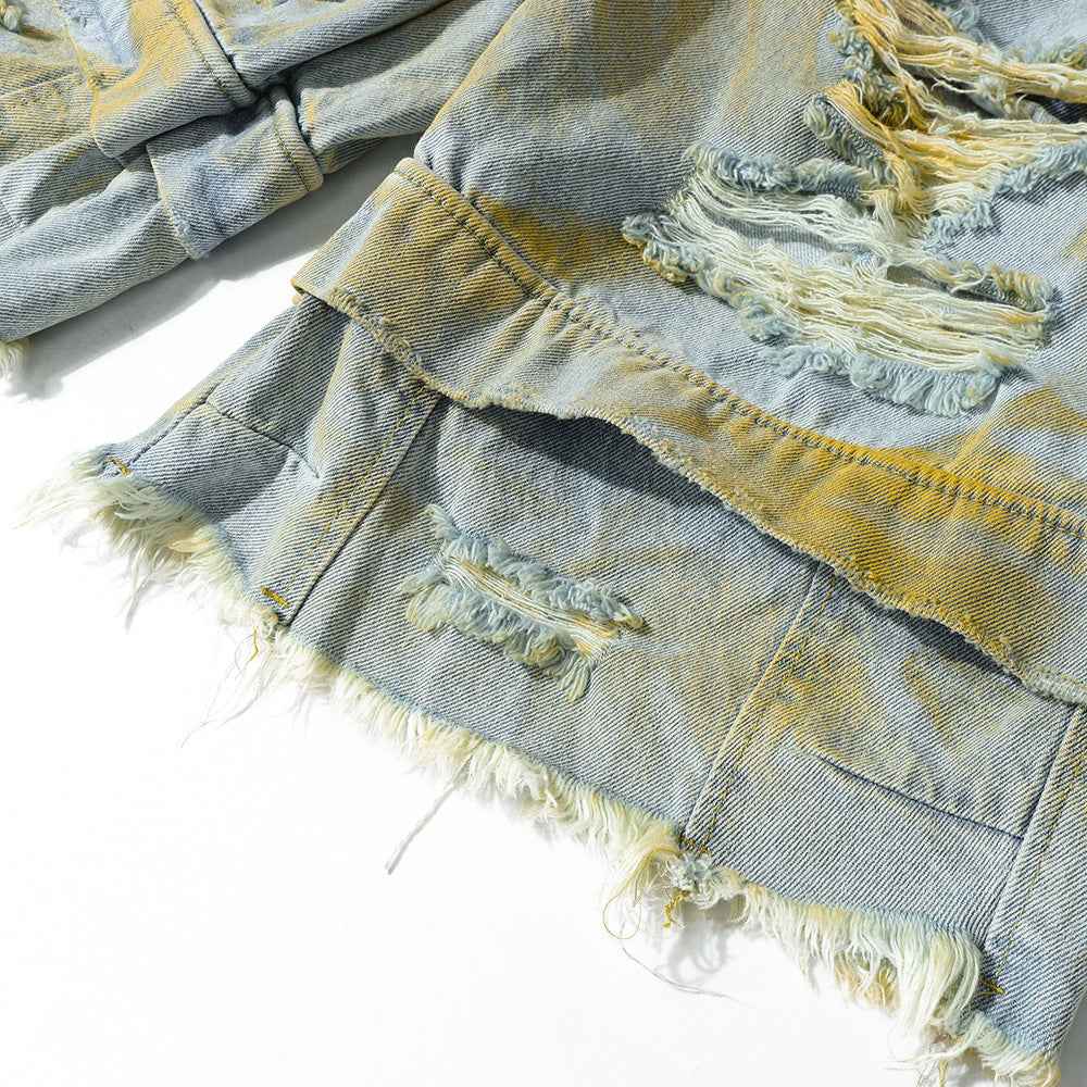 Distressed Frayed Hem Denim Shorts with Fake Two-Piece Design for Men | MuddyStock Originals