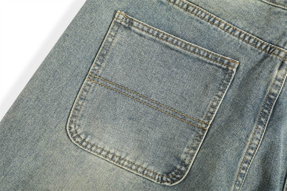 Washed Wear-white Straight Jeans For Men And Women MuddyStock