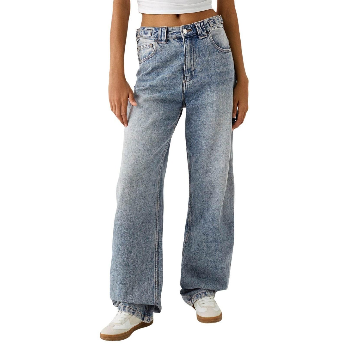 Loose Fashion Personalized Wide-leg Jeans For Women Light Blue