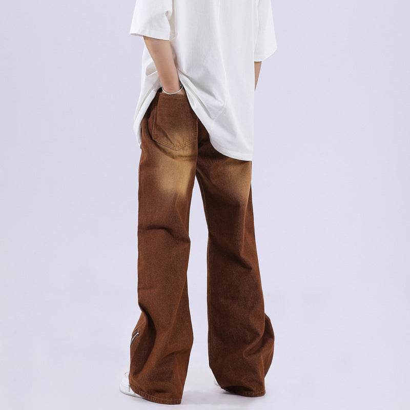 Vintage Distressed Washed Side Zipper Loose Pants For Men MuddyStock