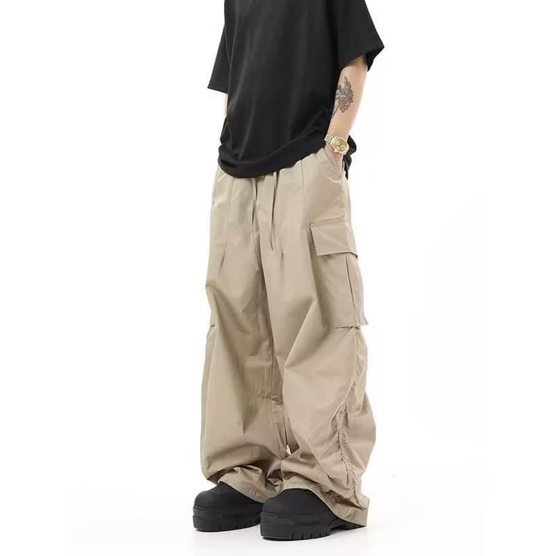 American Vintage Crumpled Multi-pocket Loose Cargo Pants Khaki