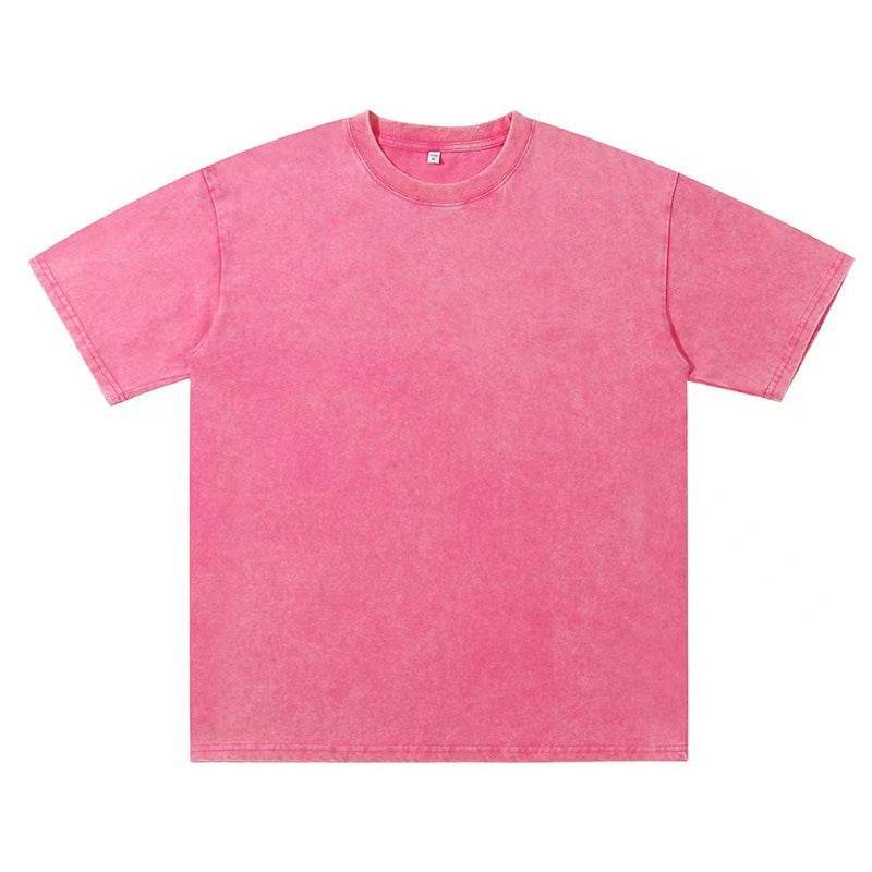 Summer New Round Neck Loose Retro Top Rose Red MuddyStock
