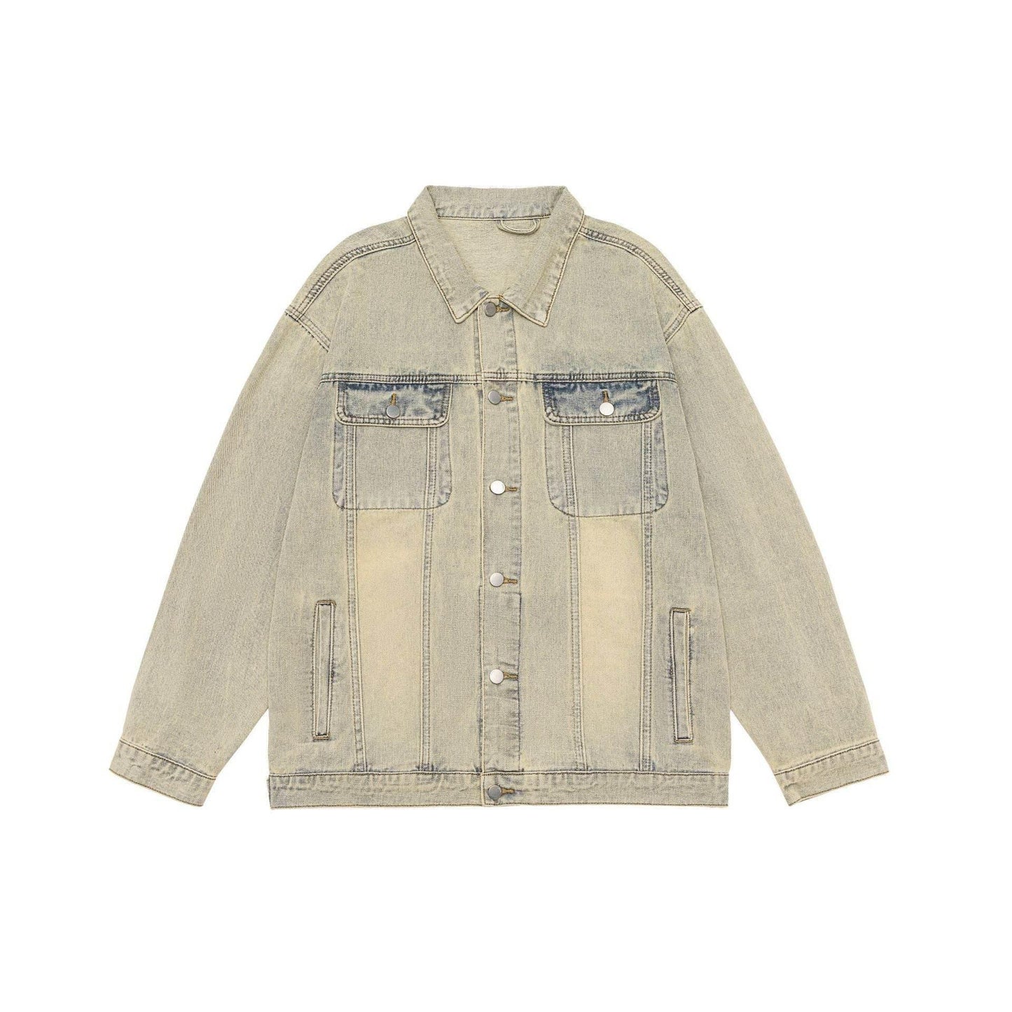 American Retro Washed Denim Jacket Fall And Winter Lapels Jacket Yellow Mud Gray