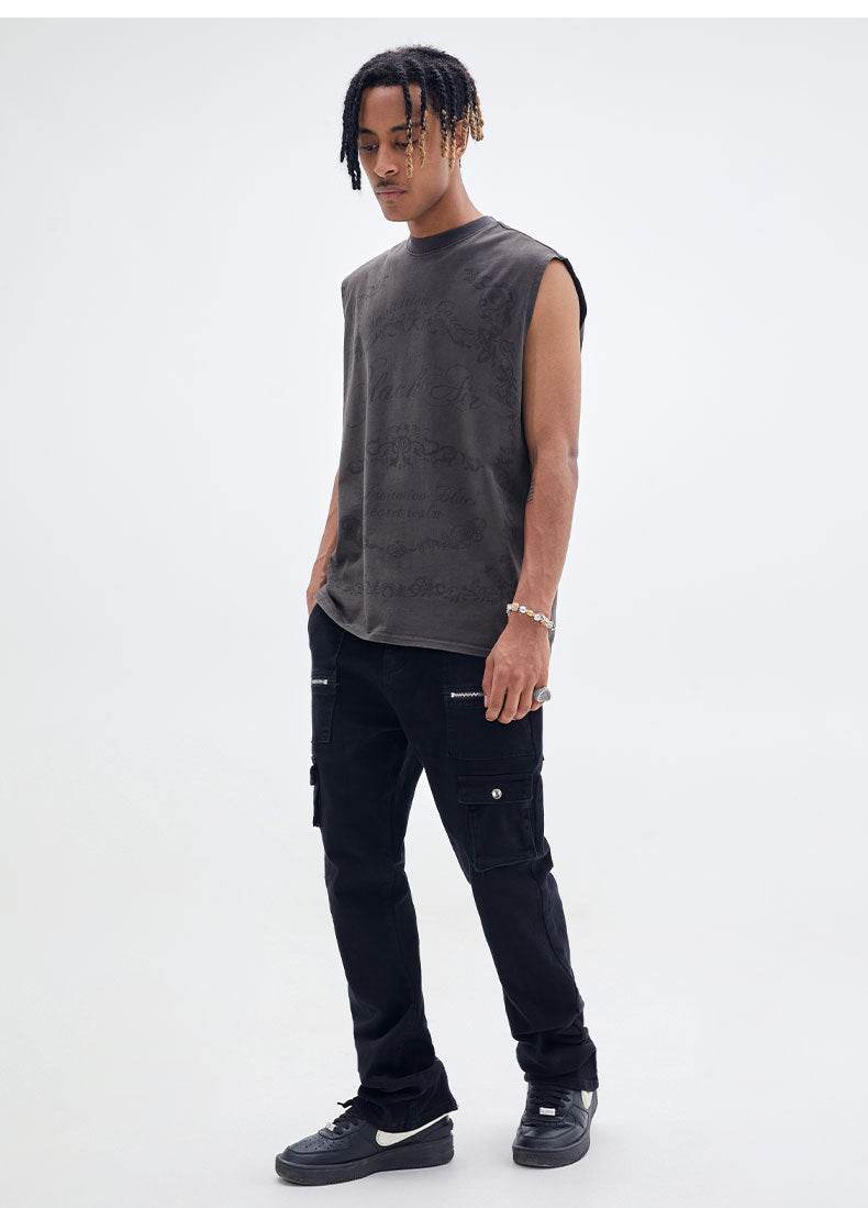 Street Wear Floral Printed Cotton Loose Vest For Men And Women MuddyStock