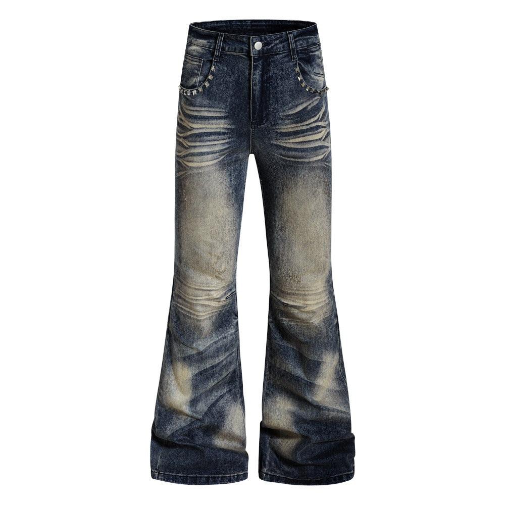 Color blocking white washed denim bell bottom pants for women | MuddyStock Originals