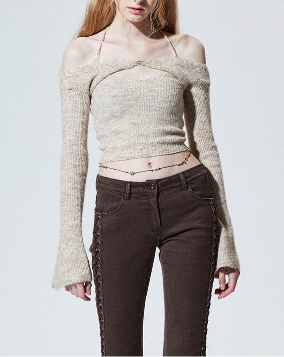 Suspender Blouse Two-piece Knitted Blouse Beige MuddyStock
