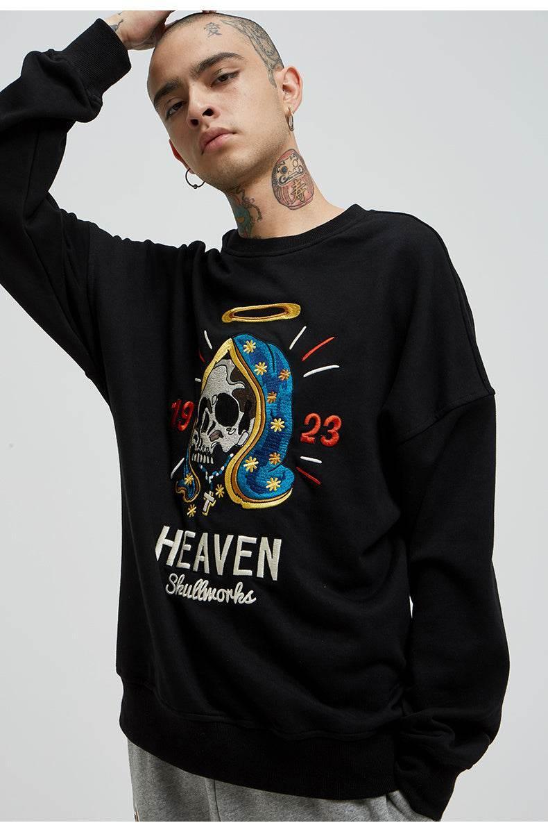 Retro motorcycle skeleton gangster high street sweater For Men