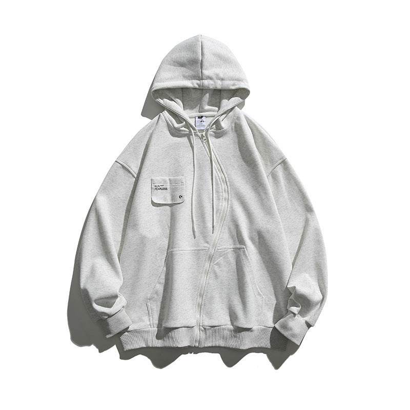 Retro Hooded Sweater Men And Women Irregular Zipper Heather Gray MuddyStock