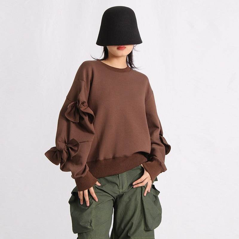 Patchwork Bow Sweatshirts For Women | MuddyStock Originals coffee MuddyStock
