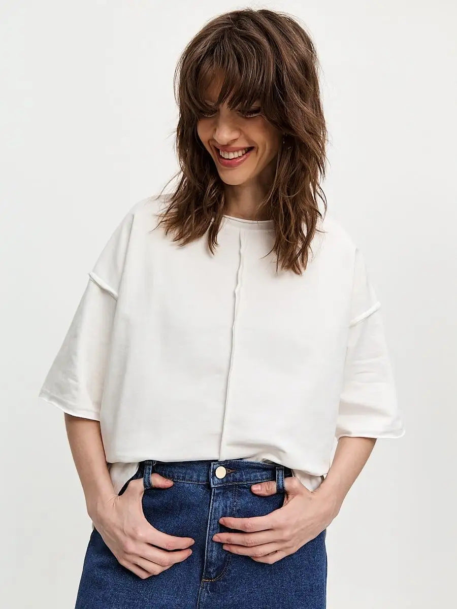 Loose Cotton Short Sleeve Top Foe Women | MuddyStock Originals White MuddyStock