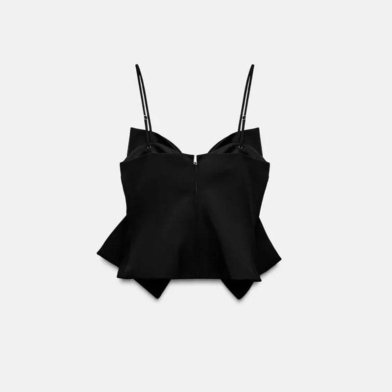 Sleeveless Rhinestone Bowknot Decoration Short Strap Top MuddyStock