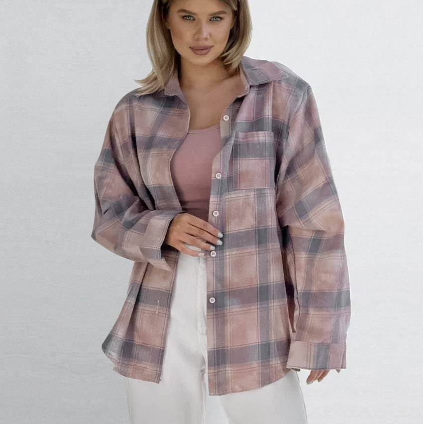 Retro loose long sleeved checkered shirt for women Plaid MuddyStock
